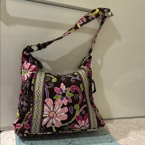 Vera Bradley Purple Punch Shoulder Bag with Pink and Green Floral Design